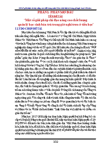 Sáng kiến kinh nghiệm Một số giải pháp chỉ đạo nâng cao chất lượng quản lý học sinh bán trú trong giờ nghỉ trưa ở Tiểu Học