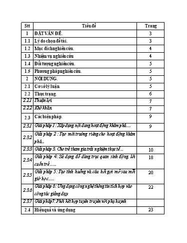 Sáng kiến kinh nghiệm Một số giải pháp nâng cao chất lượng hoạt động khám phá khoa học cho trẻ 3 - 4 tuổi trong Trường Mầm non