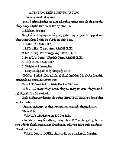 Sáng kiến kinh nghiệm Một số giải pháp nâng cao hiệu quả quản lý trong công tác cấp phát văn bằng chứng chỉ tại Sở Giáo dục và Đào tạo Ninh Bình