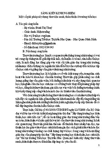 Sáng kiến kinh nghiệm Một số giải pháp xây dựng thư viện xanh, thân thiện ở Trường Tiểu học