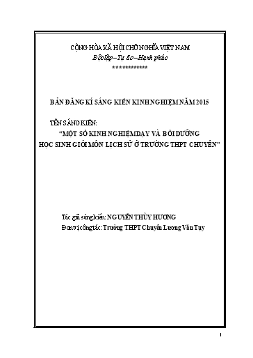 Sáng kiến kinh nghiệm Một số kinh nghiệm dạy và bồi dưỡng học sinh giỏi môn Lịch sử ở Trường THPT chuyên