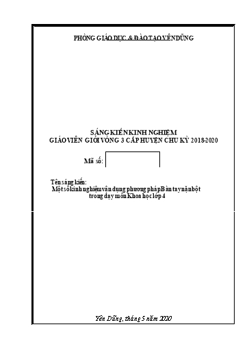 Sáng kiến kinh nghiệm Một số kinh nghiệm vận dụng phương pháp Bàn tay nặn bột trong dạy môn Khoa học Lớp 4