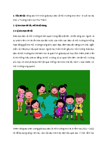 Sáng kiến kinh nghiệm Nâng cao hình thức giáo dục bảo vệ môi trường cho trẻ 4 - 5 tuổi tại Lớp Chồi 1 Trường Mầm non Phú Thành