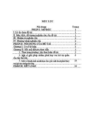 Sáng kiến kinh nghiệm Những biện pháp phát huy vai trò tự quản của tập thể lớp