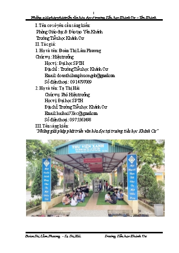 Sáng kiến kinh nghiệm Những giải pháp phát triển văn hóa đọc ở trường Tiểu học Khánh Cư – Yên Khánh