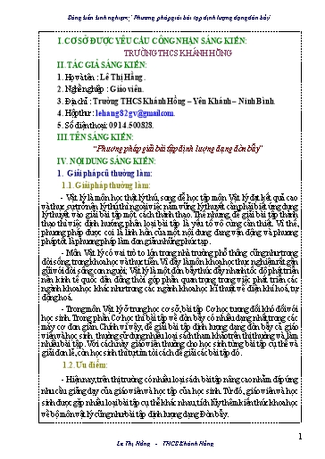 Sáng kiến kinh nghiệm Phương pháp giải bài tập định lượng dạng đòn bẩy