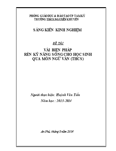 Sáng kiến kinh nghiệm Vài biện pháp rèn kỹ năng sống cho học sinh qua môn Ngữ Văn (THCS)