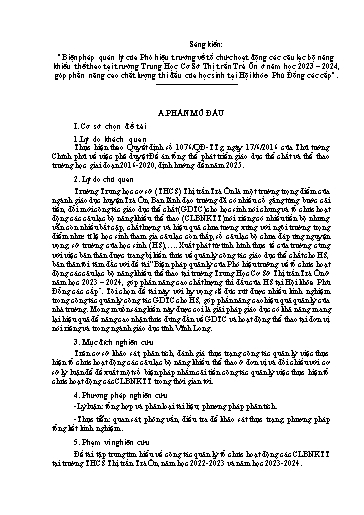 SKKN Biện pháp quản lý của Phó hiệu trưởng về tổ chức hoạt động các câu lạc bộ năng khiếu thể thao tại trường Trung Học Cơ Sở Thị trấn Trà Ôn ở năm học 2023 – 2024