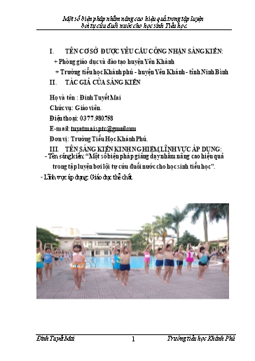 SKKN Một số biện pháp giảng dạy nhằm nâng cao hiệu quả trong tập luyện bơi lội tự cứu đuối nước cho học sinh Tiểu học