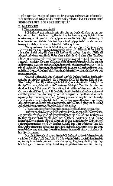 SKKN Một số biện pháp trong công tác tổ chức bồi dưỡng về giải toán trên máy tính cầm tay cho học sinh giỏi Lớp 8; Lớp 9 đạt hiệu quả