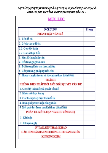 SKKN Một số biện pháp tuyên truyền phối hợp với phụ huynh để nâng cao hiệu quả chăm sóc giáo dục trẻ tại nhà trong thời gian nghỉ dịch
