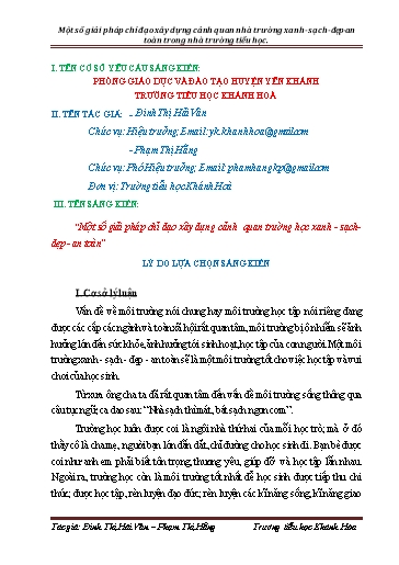 SKKN Một số giải pháp chỉ đạo xây dựng cảnh quan nhà trường xanh - Sạch - đẹp – an toàn ở trường Tiểu học Khánh Hòa, huyện Yên