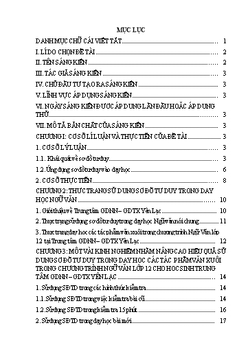 SKKN Một vài kinh nghiệm nhằm nâng cao hiệu quả sử dụng sơ đồ tư duy trong dạy học các tác phẩm văn xuôi trong chương trình Ngữ Văn lớp 12 cho học sinh Trung tâm GDNN – GDTX Yên Lạc
