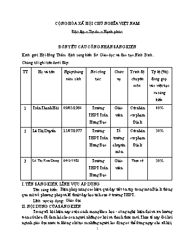 SKKN Nâng cao hiệu quả dạy tiết ôn tập trong môn Địa lí thông qua một số phương pháp và kĩ thuật dạy học tích cực ở trường THPT