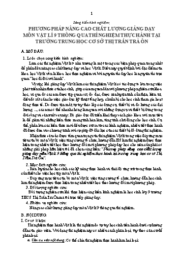 SKKN Phương pháp nâng cao chất lượng giảng dạy môn Vật lí 9 thông qua thí nghiệm thực hành tại trường trung học cơ sở Thị Trấn Trà Ôn