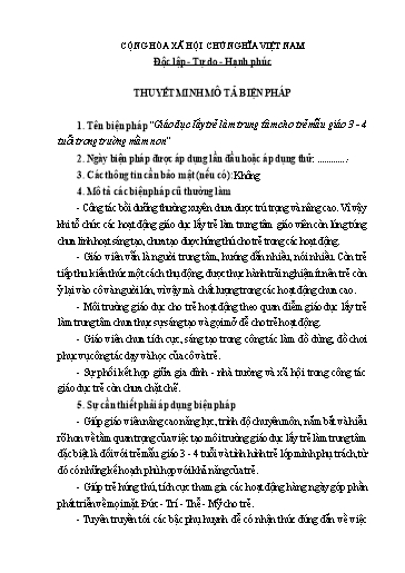 Thuyết minh Biện pháp Giáo dục lấy trẻ làm trung tâm cho trẻ mẫu giáo 3 - 4 tuổi trong trường Mầm non