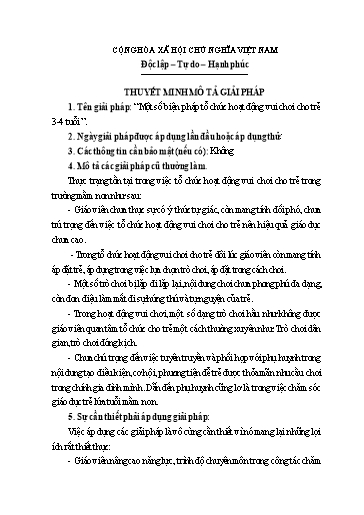 Thuyết minh Giải pháp Một số biện pháp tổ chức hoạt động vui chơi cho trẻ 3-4 tuổi
