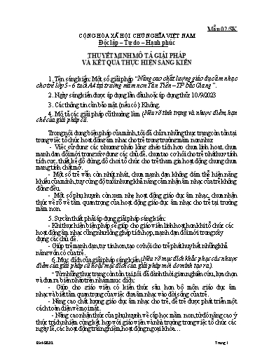 Thuyết minh Giải pháp Nâng cao chất lượng giáo dục âm nhạc cho trẻ lớp 5 - 6 tuổi A4 tại trường mầm non Tân Tiến – TP bắc Giang