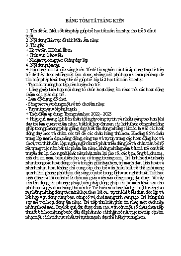 Tóm tắt Sáng kiến Một số biện pháp giúp trẻ học tốt môn âm nhạc cho trẻ 5 đến 6 tuổi