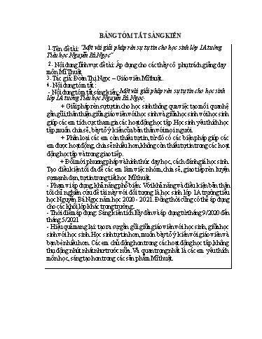 Tóm tắt Sáng kiến Một vài giải pháp rèn sự tự tin cho học sinh lớp 1A tường Tiểu học Nguyễn Bá Ngọc