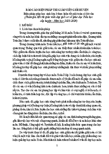 Báo cáo Biện pháp Giúp học sinh Lớp 3 thực hiện tốt giải toán có lời văn