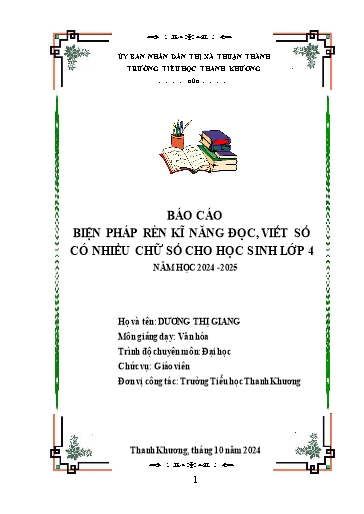 Báo cáo Biện pháp Một số biện pháp rèn kĩ năng đọc, viết số có nhiều chữ số cho học sinh Lớp 4