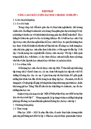 Báo cáo Biện pháp Nâng cao chất lượng dạy đọc cho học sinh Lớp 1