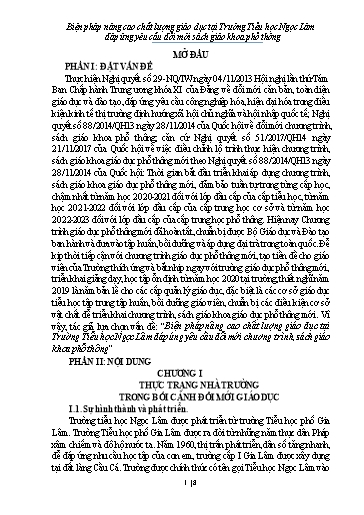 Báo cáo Biện pháp Nâng cao chất lượng giáo dục tại Trường Tiểu học Ngọc Lâm đáp ứng yêu cầu đổi mới chương trình, sách giáo khoa phổ thông