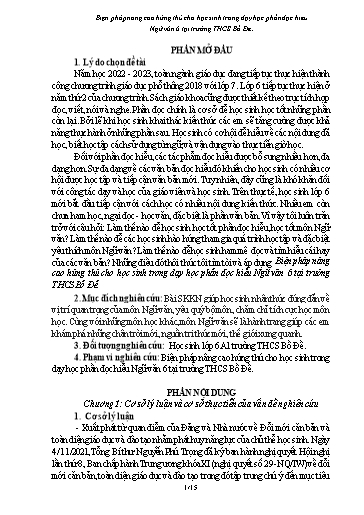 Báo cáo Biện pháp Nâng cao hứng thú cho học sinh trong dạy học phần đọc hiểu Ngữ văn 6 tại trường THCS Bồ Đề
