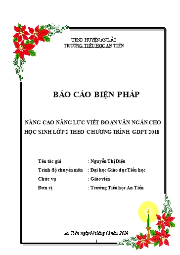 Báo cáo Biện pháp Nâng cao nǎng lực viết đoạn vǎn ngắn cho học sinh Lớp 2 theo chương trình GDPT 2018