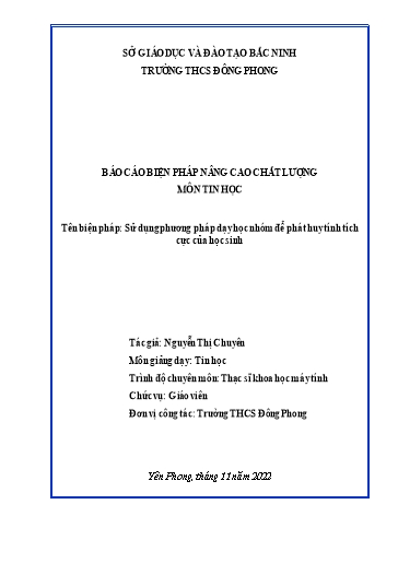 Báo cáo Biện pháp Sử dụng phương pháp dạy học nhóm để phát huy tính tích cực của học sinh