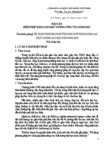 Báo cáo Biện pháp Sử dụng phương pháp trò chơi góp phần nâng cao chất lượng dạy học môn Sinh học