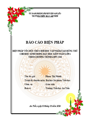 Báo cáo Biện pháp Tổ chức trò chơi học tập nhằm tạo hứng thú cho học sinh trong dạy học môn Toán Lớp 4 theo chương trình GDPT 2018