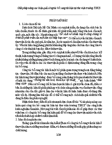 Báo cáo Giải pháp Nâng cao hiệu quả công tác bổ sung tài liệu tại thư viện trường THCS