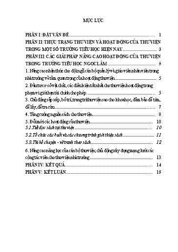 Báo cáo Giải pháp Nâng cao hoạt động của thư viện trường học nhằm xây dựng thói quen đọc sách cho học sinh trường Tiểu học Ngọc Lâm