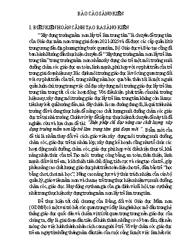Báo cáo Sáng kiến Biện pháp chỉ đạo nâng cao chất lượng xây dựng Trường Mầm non lấy trẻ làm trung tâm giai đoạn mới