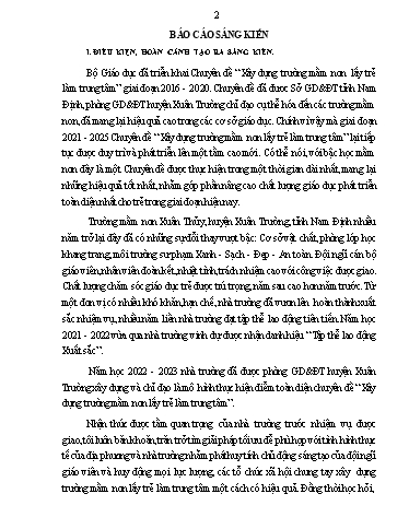 Báo cáo Sáng kiến Một số biện pháp chỉ đạo nâng cao chất lượng hoạt động trải nghiệm cho trẻ ở Trường Mầm non