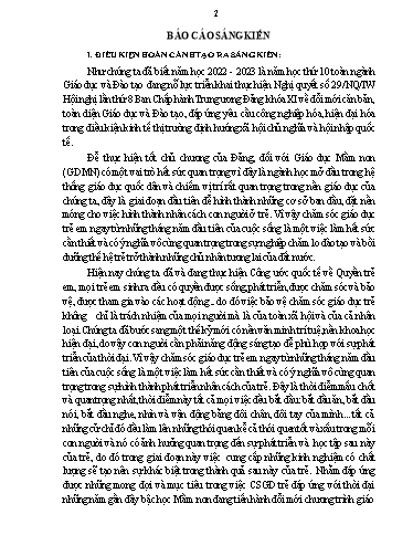 Báo cáo Sáng kiến Một số biện pháp chỉ đạo xây dựng môi trường lớp học theo hướng lấy trẻ làm trung tâm ở Trường Mầm non