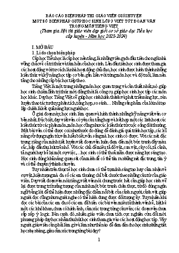 Báo cáo Sáng kiến Một số biện pháp giúp học sinh Lớp 3 viết tốt đoạn văn trong môn Tiếng Việt