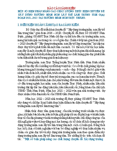 Báo cáo Sáng kiến Một số biện pháp nâng cao chất lượng Chuyên đề Xây dựng Trường Mầm non lấy trẻ làm trung tâm