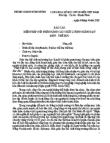 Báo cáo Sáng kiến Một số biện pháp nâng cao chất lượng dạy tốt - Học tốt môn Thể dục ở Trường Tiểu học