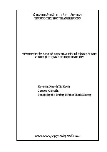 Báo cáo Sáng kiến Một số biện pháp rèn kĩ năng đổi đơn vị đo đại lượng cho học sinh Lớp 5