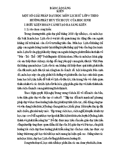 Báo cáo Sáng kiến Một số giải pháp dạy học môn Lịch sử Lớp 5 theo hướng phát huy tích cực của học sinh