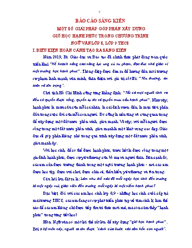 Báo cáo Sáng kiến Một số giải pháp góp phần xây dựng giờ học hạnh phúc trong chương trình Ngữ văn Lớp 8, Lớp 9 THCS