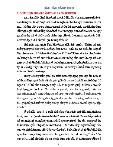 Báo cáo Sáng kiến Một số kinh nghiệm sáng tác, đặt lời mới theo nhịp điệu bài hát nhằm nâng cao chất lượng tổ chức hoạt động giáo dục âm nhạc cho trẻ mẫu giáo 5 - 6 tuổi ở Trường Mầm non