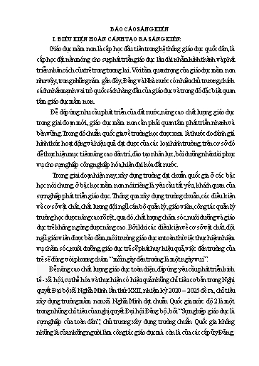 Báo cáo Sáng kiến Một số kinh nghiệm xây dựng trường Mầm non xã Nghĩa Minh đạt chuẩn Quốc gia mức độ 2