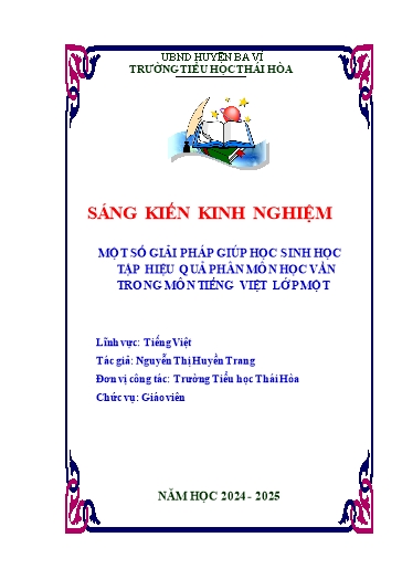 Đơn công nhận Sáng kiến Một số biện pháp giúp học sinh học tập hiệu quả phân môn Học vần trong môn Tiếng Việt Lớp 1