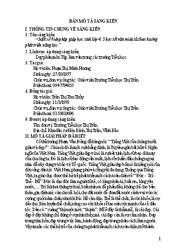 Mô tả Sáng kiến Một số biện pháp giúp học sinh Lớp 4, 5 học tốt văn miêu tả theo hướng phát triển năng lực