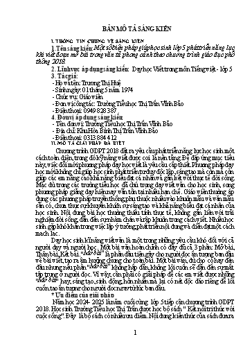 Mô tả Sáng kiến Một số biện pháp giúp học sinh Lớp 5 phát triển năng lực khi viết đoạn mở bài trong văn tả phong cảnh theo chương trình giáo dục phổ thông 2018