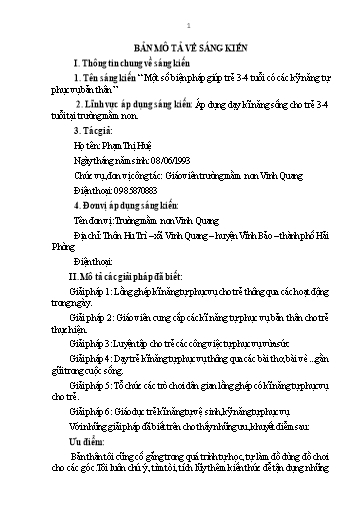 Mô tả Sáng kiến Một số biện pháp giúp trẻ 3-4 tuổi có các kỹ năng tự phục vụ bản thân